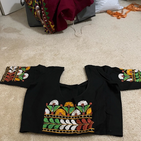 Black and Yellow Embroidered Chaniya Choli with Scarf - Picture 5 of 11